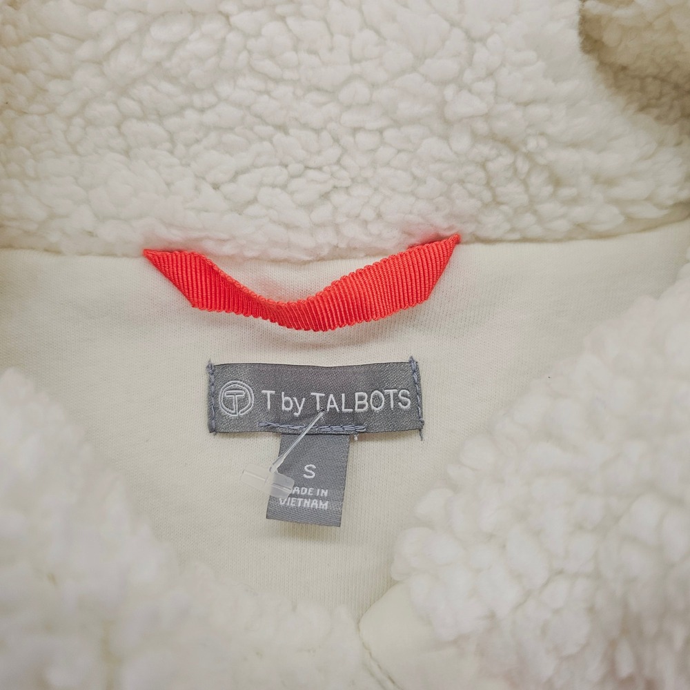 T by Talbots Ivory Sherpa Fleece Jacket Full Zip Cozy Warm Womens Small‎ S NWOT - Picture 4 of 8